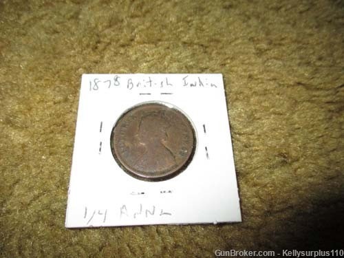1878 British India 1/4 Anna Queen Victoria Coin - Used  -img-0