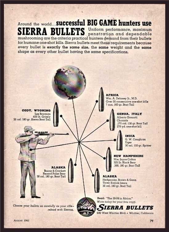 1961 SIERRA Reloading Bullets for Big Game Hunters PRINT AD-img-0
