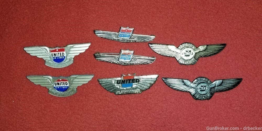 Lot of 7 United Airlines kids wings all metal vintage-img-0