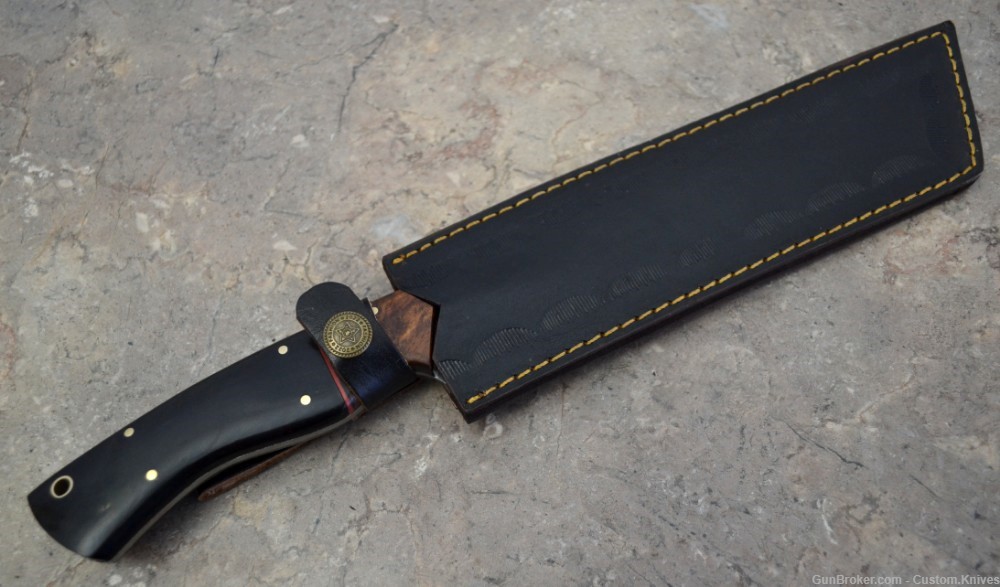 Custom Made Damascus Steel Hunting Tanto Knife with Bull Horn Handle(SK 92)-img-8