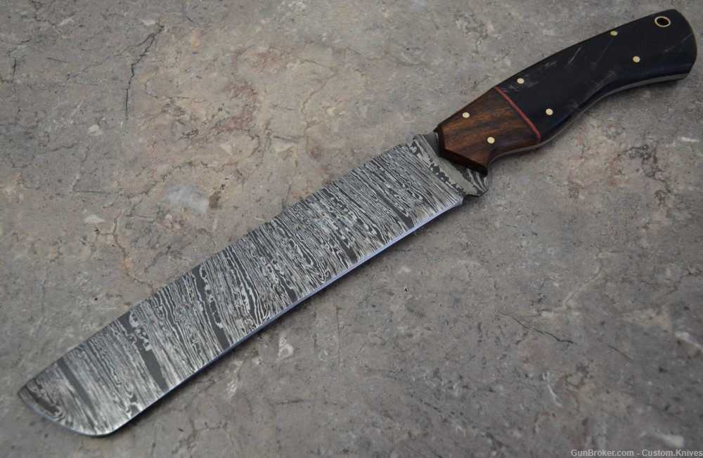 Custom Made Damascus Steel Hunting Tanto Knife with Bull Horn Handle(SK 92)-img-1
