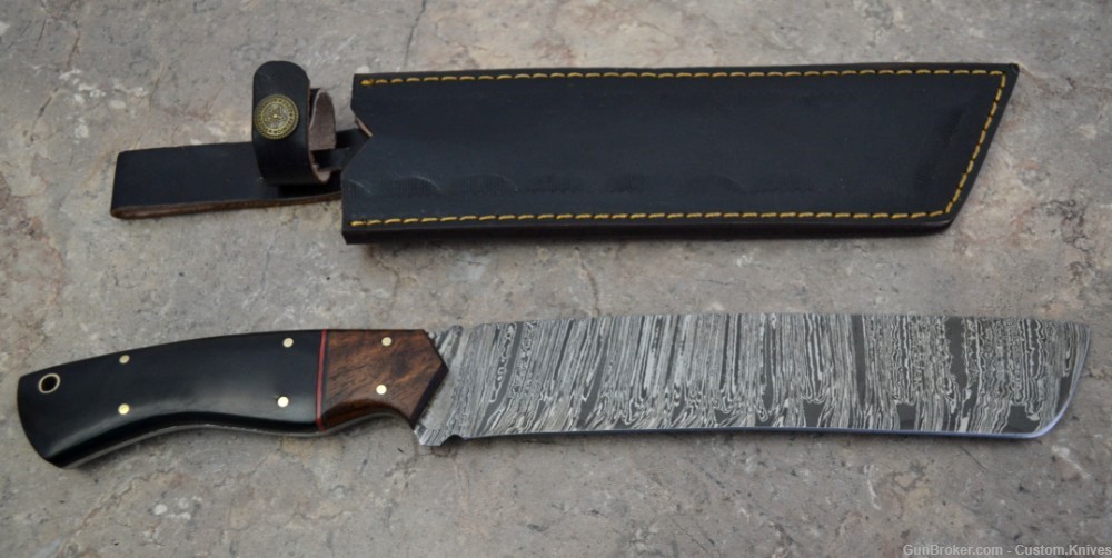 Custom Made Damascus Steel Hunting Tanto Knife with Bull Horn Handle(SK 92)-img-0