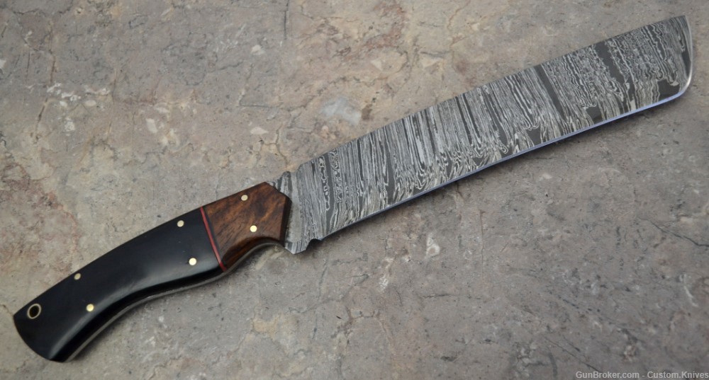 Custom Made Damascus Steel Hunting Tanto Knife with Bull Horn Handle(SK 92)-img-4