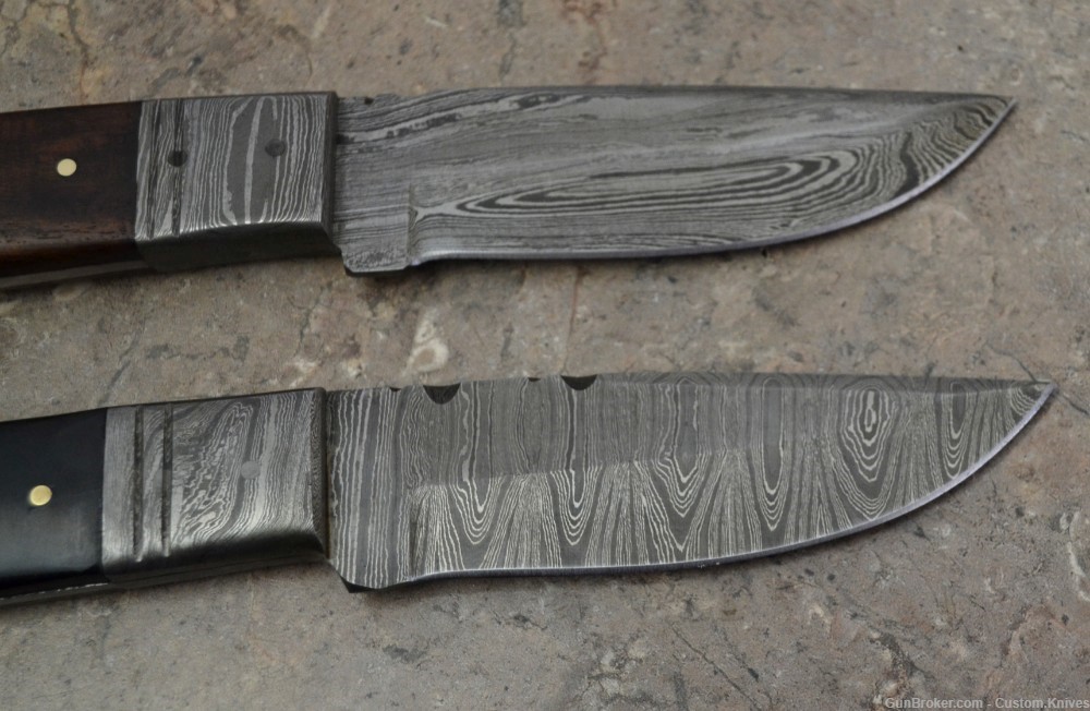 Custom Made Damascus Steel Set of 2 Hunting Knives with Mix Handles(LT-845)-img-4