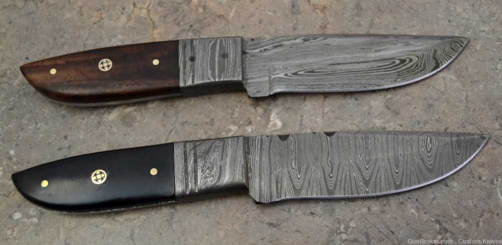 Custom Made Damascus Steel Set of 2 Hunting Knives with Mix Handles(LT-845)-img-3