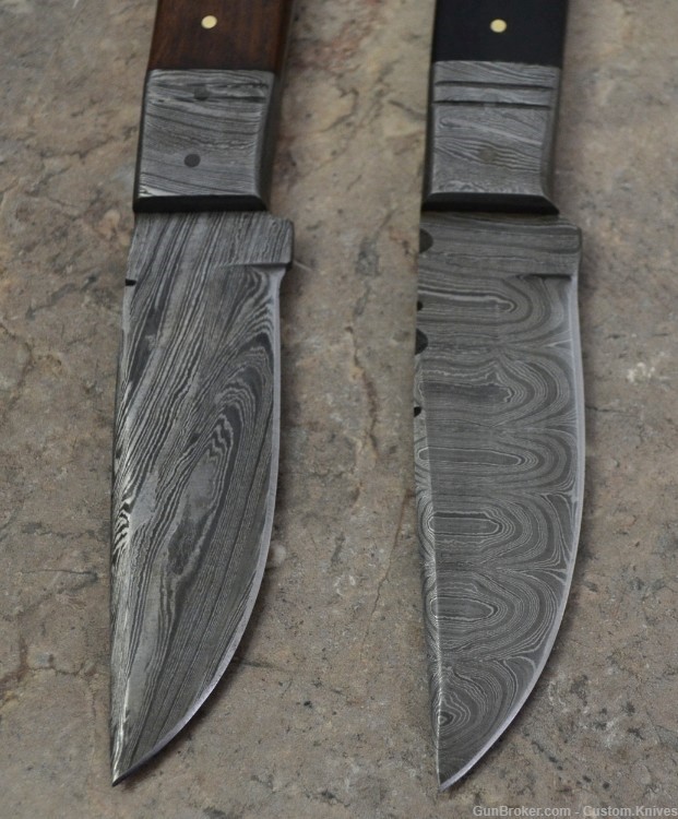 Custom Made Damascus Steel Set of 2 Hunting Knives with Mix Handles(LT-845)-img-2