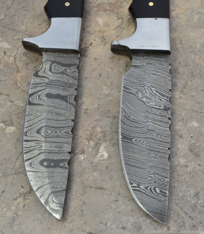 Custom Made Damascus Steel Set of 2 Hunting Knives Bull Horn Handle(LT-848)-img-5