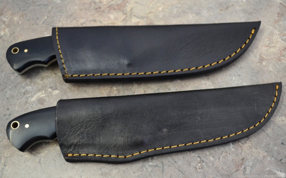 Custom Made Damascus Steel Set of 2 Hunting Knives Bull Horn Handle(LT-848)-img-7
