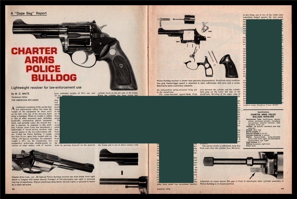 1976 CHARTER ARMS BULLDOG Revolver 2-page Evaluation Article-img-0