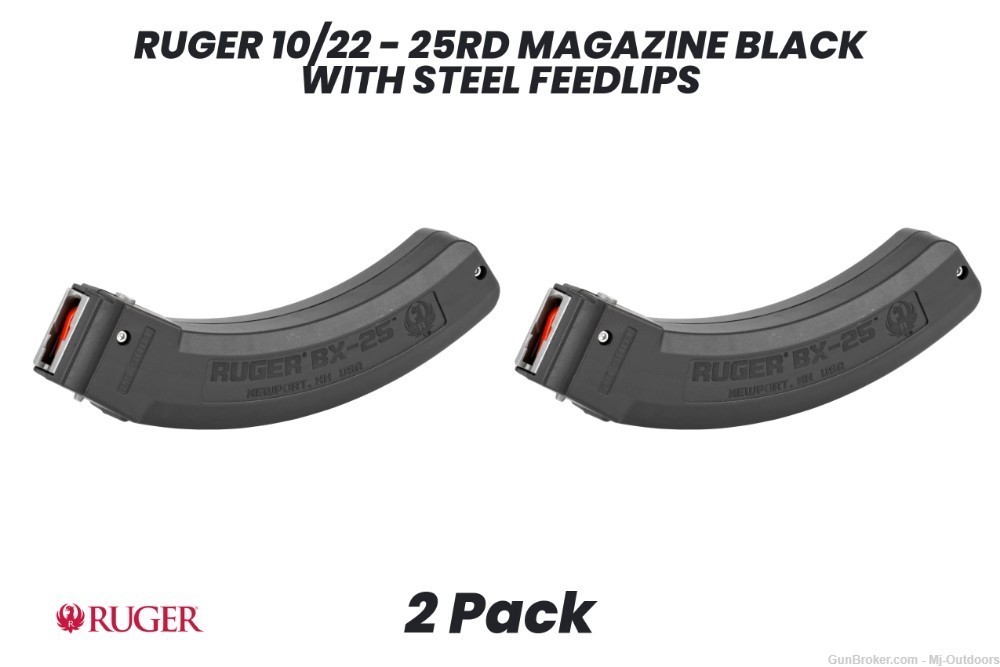 Ruger BX-25 Rifle Magazine Black for 10/22 .22LR 25/rd 2 Pack-img-0