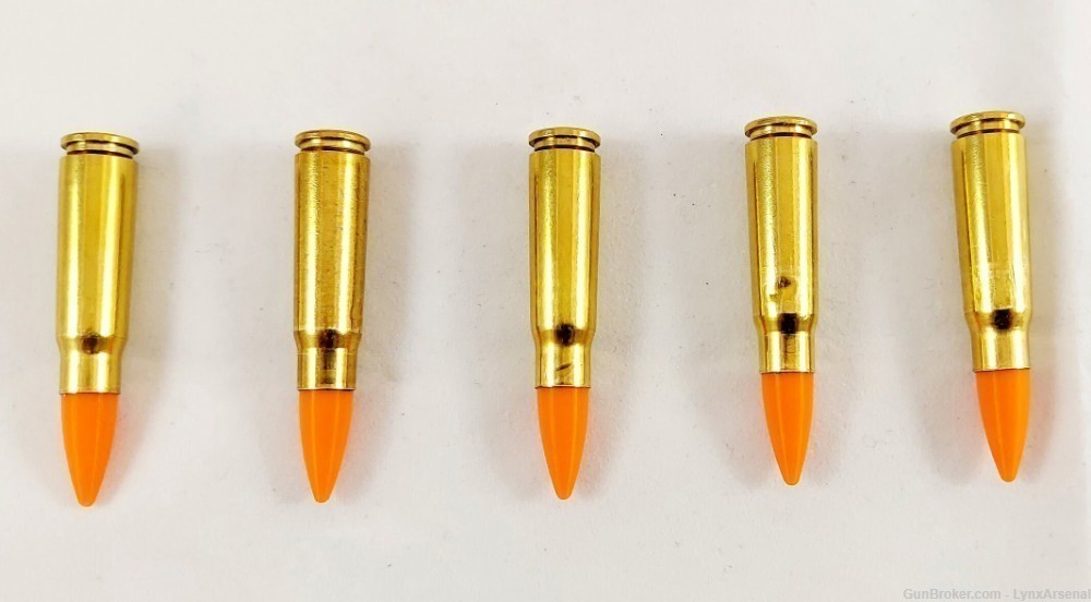 7.62x39 Brass Snap caps / Dummy Training Rounds - Set of 5 - Orange-img-4