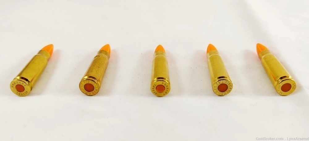 7.62x39 Brass Snap caps / Dummy Training Rounds - Set of 5 - Orange-img-3