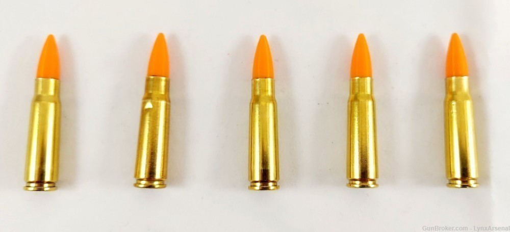 7.62x39 Brass Snap caps / Dummy Training Rounds - Set of 5 - Orange-img-2
