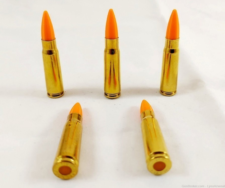 7.62x39 Brass Snap caps / Dummy Training Rounds - Set of 5 - Orange-img-0