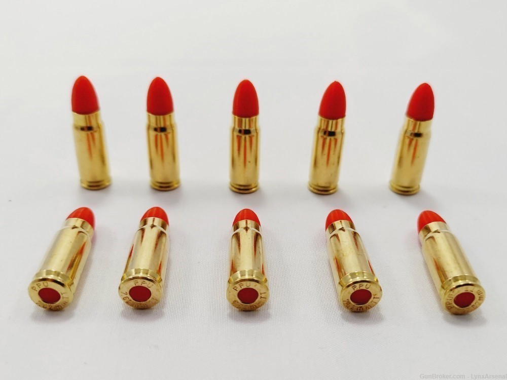 7.62x25 Tokarev Brass Snap caps / Dummy Training Rounds - Set of 10 - Red-img-0