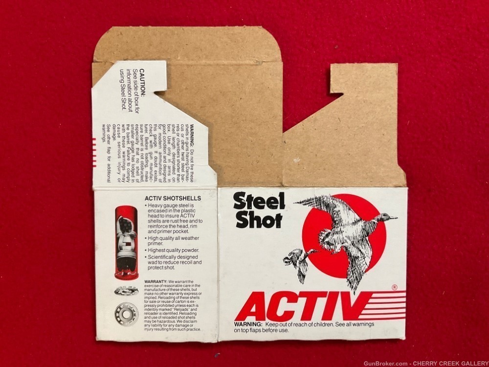 Vintage empty shotgun shell box 12g ACTIV bbb USA steel shot -img-1