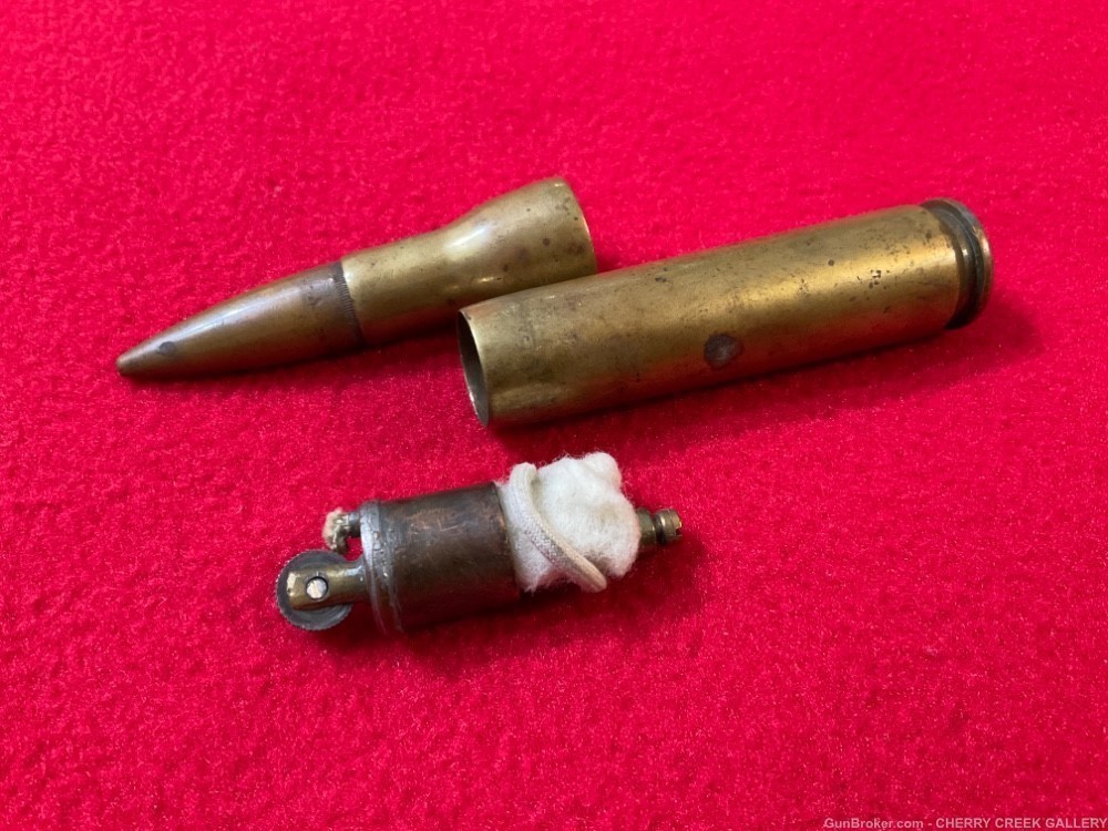Vintage ww2 trench art 50 cal rifle bullet cigarette lighter brass -img-4