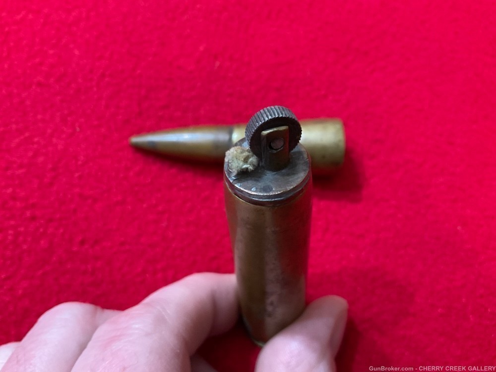 Vintage ww2 trench art 50 cal rifle bullet cigarette lighter brass -img-3