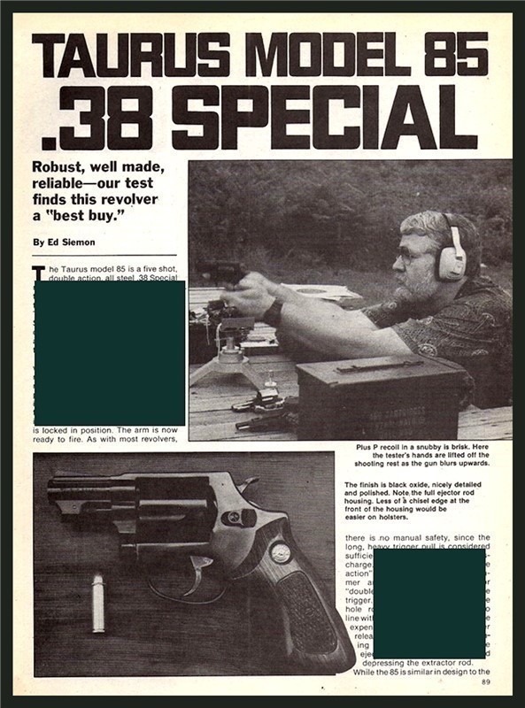 1985 TAURUS 85 .38 Special Revolver 2-page Evaluation Article-img-0