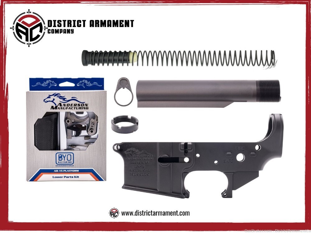 Anderson AR15 Lower Receiver w/Stainless Lower Parts Kit LPK Carbine Buffer-img-0
