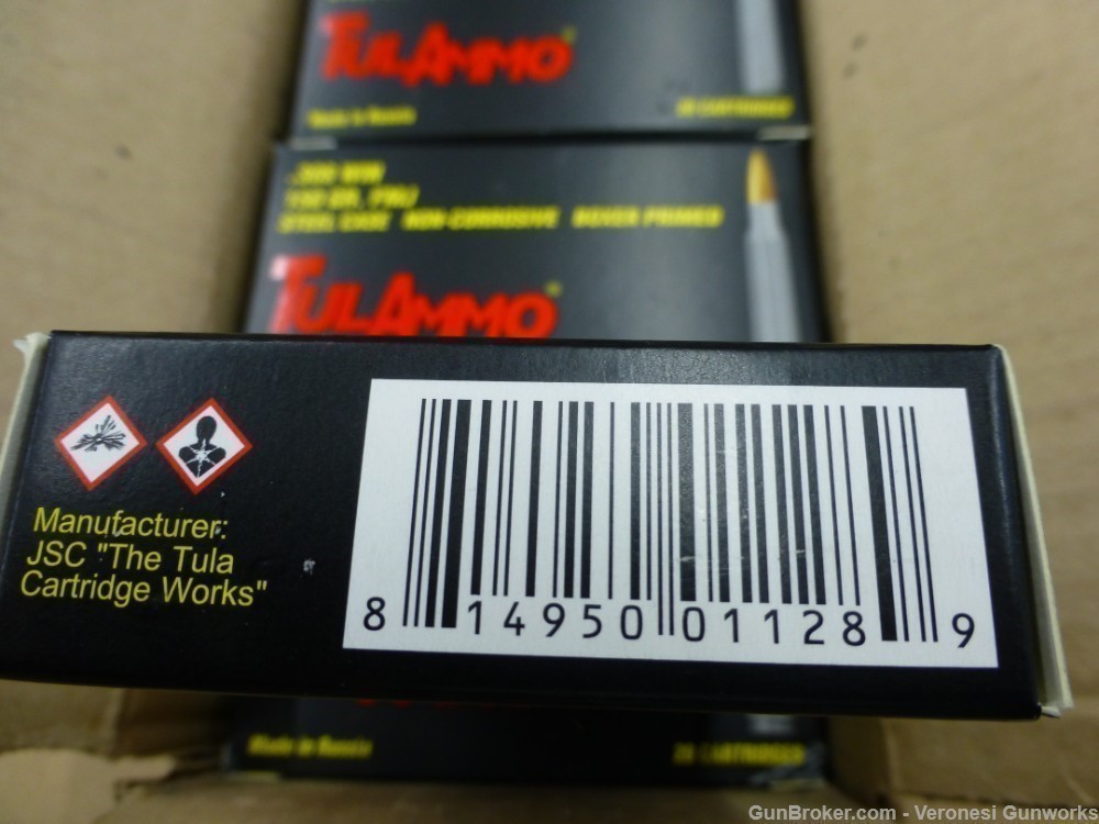 TULA AMMO 308 WIN 150gr FMJ STEEL CASE 500rds 25 20rd Boxes TA308150-img-1