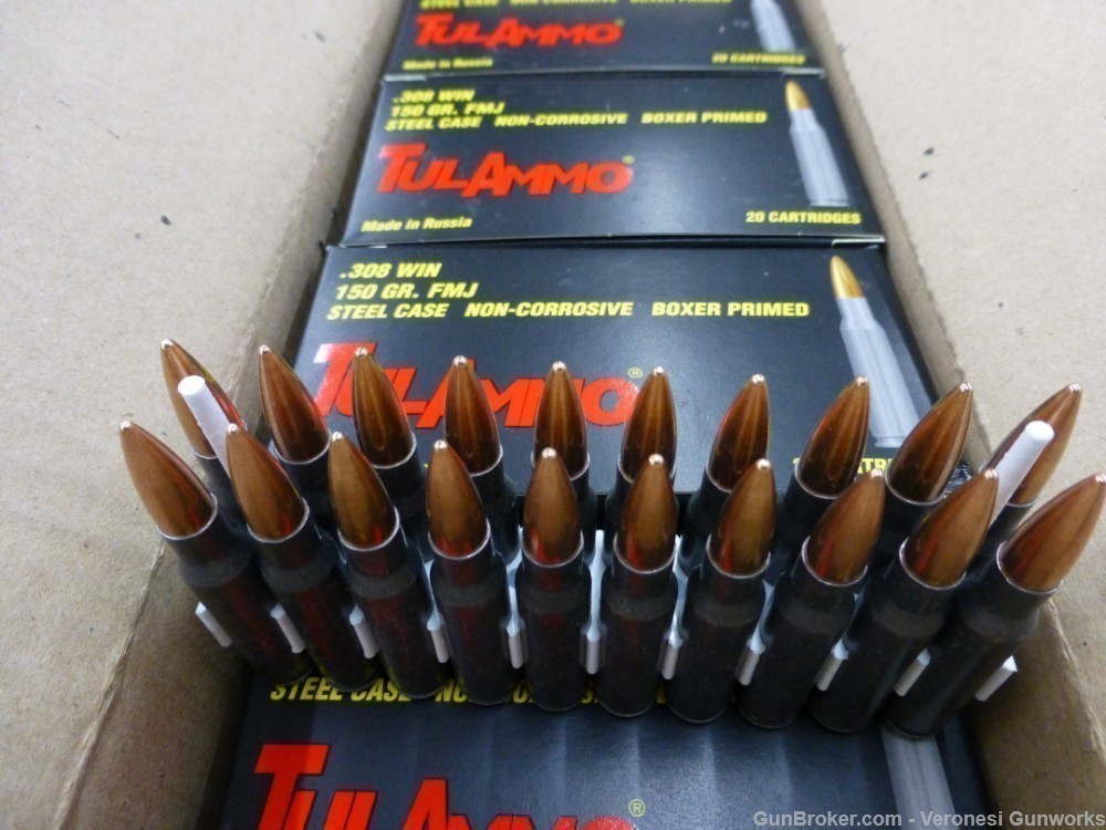 TULA AMMO 308 WIN 150gr FMJ STEEL CASE 500rds 25 20rd Boxes TA308150-img-2