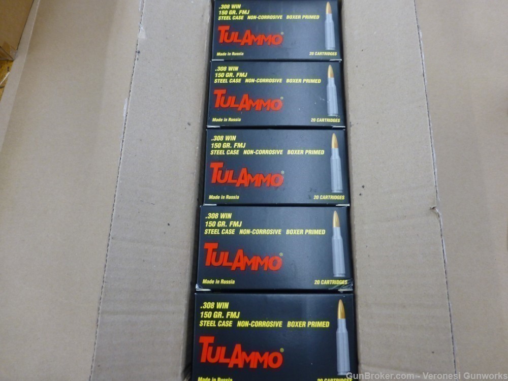 TULA AMMO 308 WIN 150gr FMJ STEEL CASE 500rds 25 20rd Boxes TA308150-img-0
