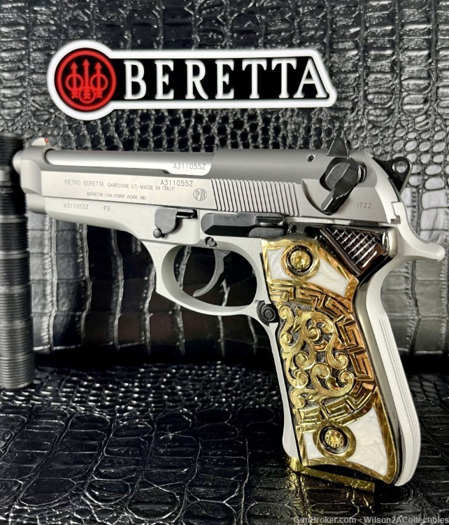GORGEOUS Custom Italian Beretta Inox, Gold + Abalone-img-4