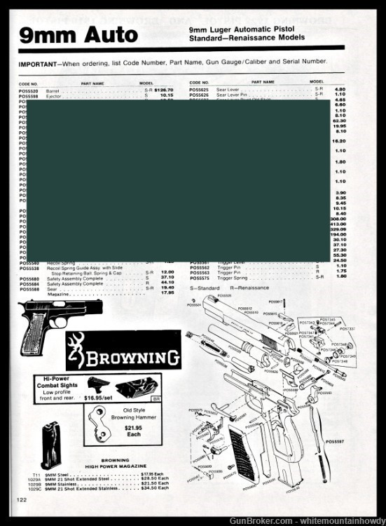 1983 BROWNING 9mm Auto {istol Schematic Parts List-img-0