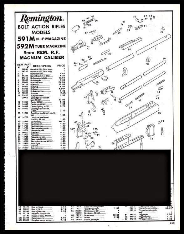 REMINGTON 591M 592M Bolt Action Rifle Schematic Exploded Parts List AD-img-0