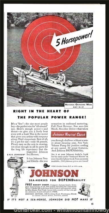 1950 JOHNSON 5 hp Outboard Motor Vintage PRINT AD-img-0
