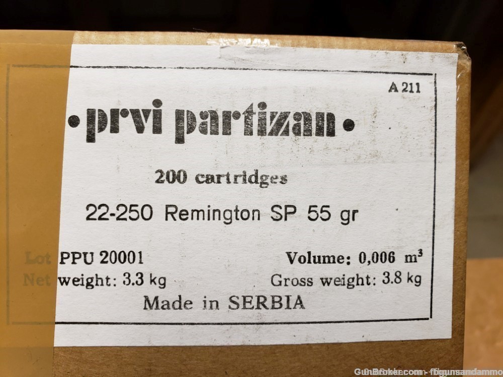 IN STOCK! 200 ROUNDS PPU PRVI 22 250 55 SP SOFT POINT 55SP VARMINT 55GR .22-img-0