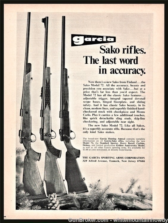 1972 SAKO Model 72 Rifle Vintage PRINT AD from Garcia-img-0