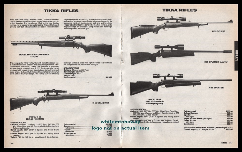 1987 TIKKA RIFLE 2 AD LOT Model 07, M55, 55 Deluxe, 65 Sporter-img-0