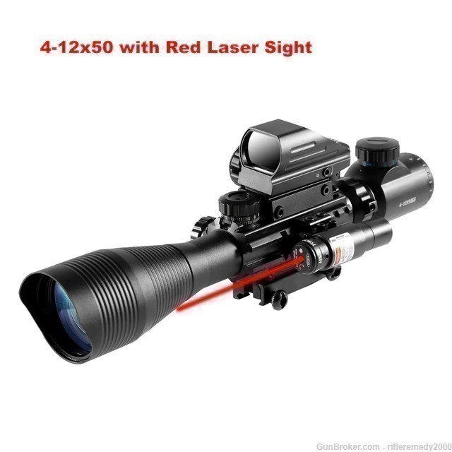4-12X50 Illuminated Rifle Scope Red Dot Sight Laser Sight Dot Red Scope-img-0