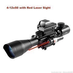4-12X50 Illuminated Rifle Scope Red Dot Sight Laser Sight Dot Red Scope