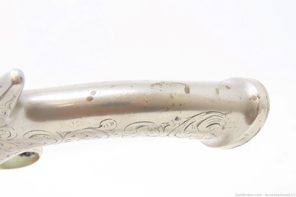 ENGRAVED ALL METAL Saw Handle Pistol by MANTON German Silver Antique-img-6