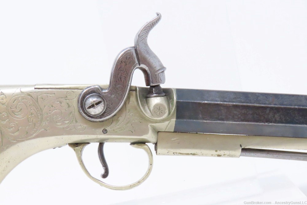 ENGRAVED ALL METAL Saw Handle Pistol by MANTON German Silver Antique-img-3