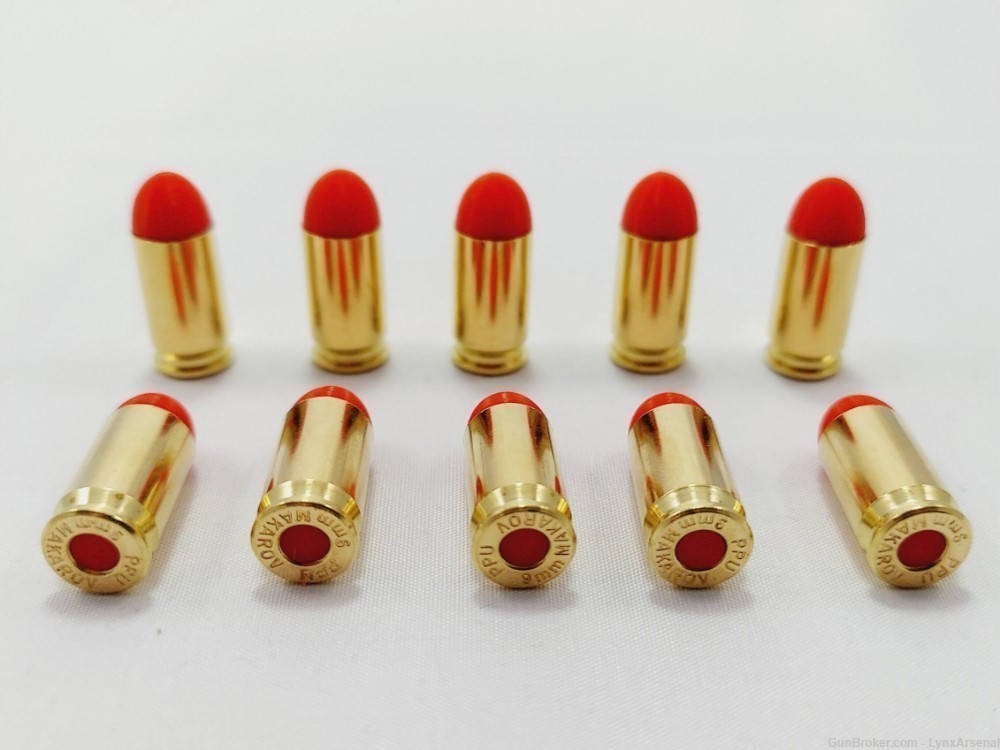 9mm Makarov Brass Snap caps / Dummy Training Rounds - Set of 10 - Red-img-0