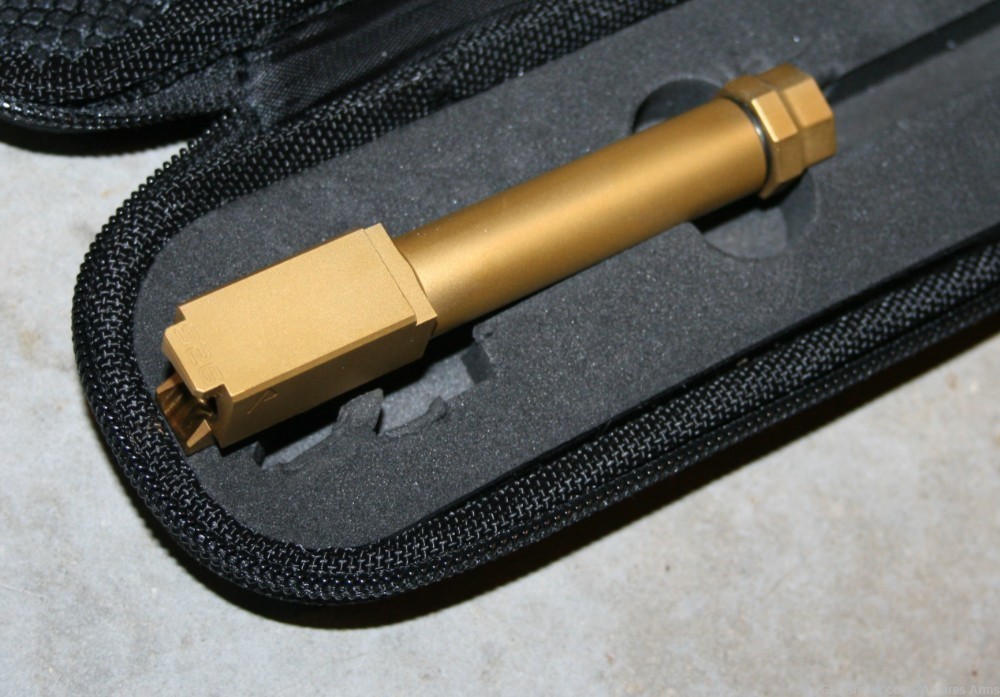 Agency Arms Threaded Barrel for Glock 26 Titanium Nitride GOLD Finish-img-1