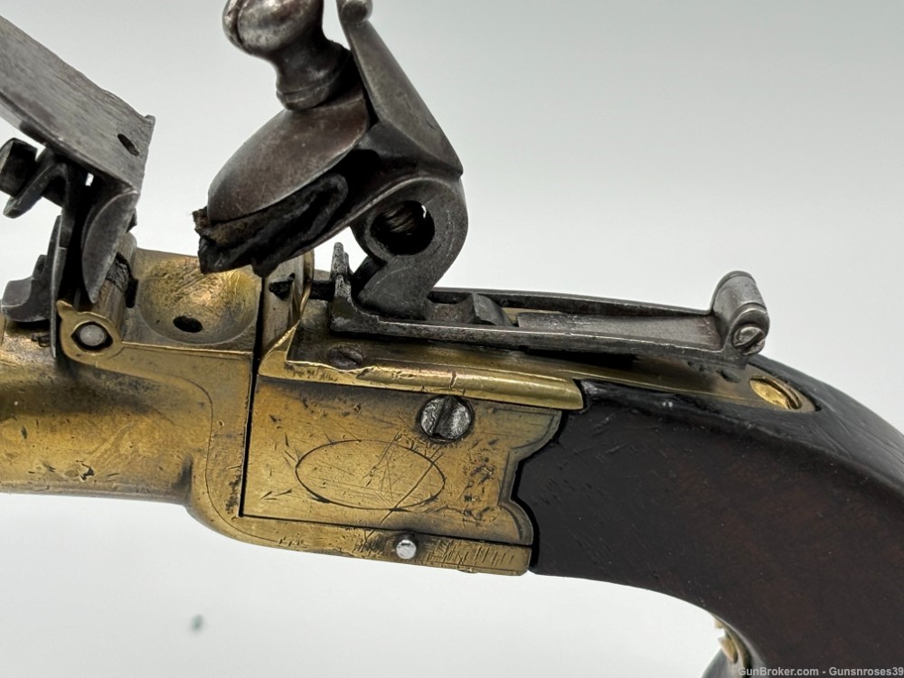 Rare Antique 1780’s English Brass frame Boxlock Flintlock pocket pistol-img-2