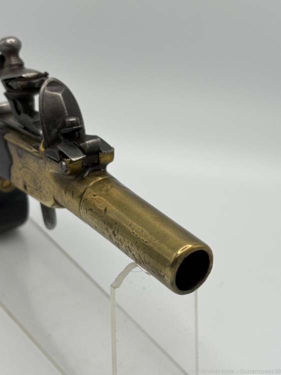 Rare Antique 1780’s English Brass frame Boxlock Flintlock pocket pistol-img-17