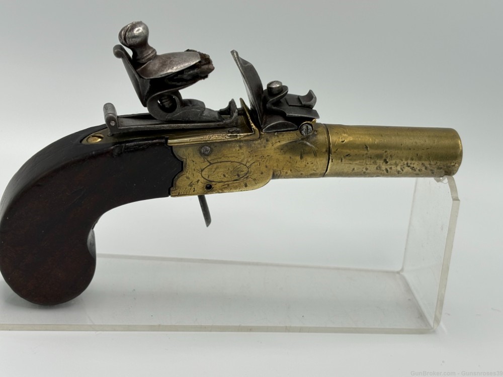 Rare Antique 1780’s English Brass frame Boxlock Flintlock pocket pistol-img-16