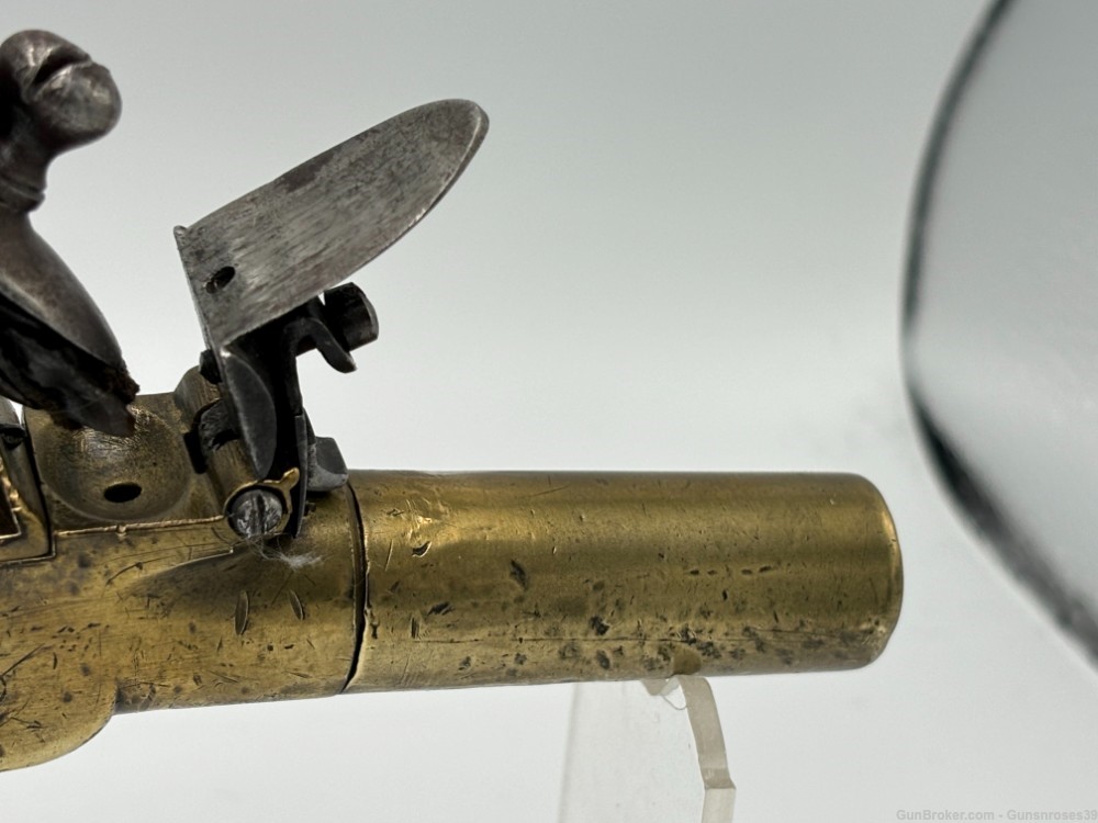 Rare Antique 1780’s English Brass frame Boxlock Flintlock pocket pistol-img-7