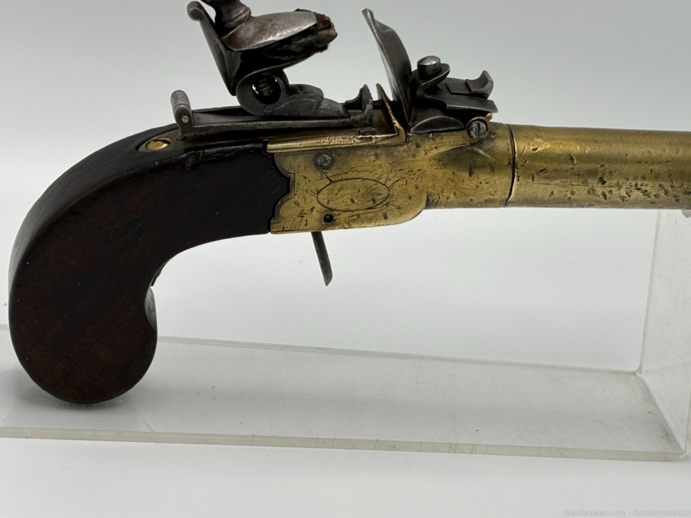 Rare Antique 1780’s English Brass frame Boxlock Flintlock pocket pistol-img-15