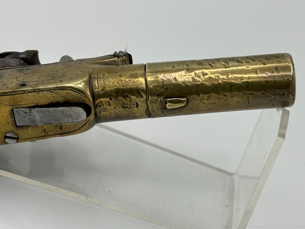 Rare Antique 1780’s English Brass frame Boxlock Flintlock pocket pistol-img-12