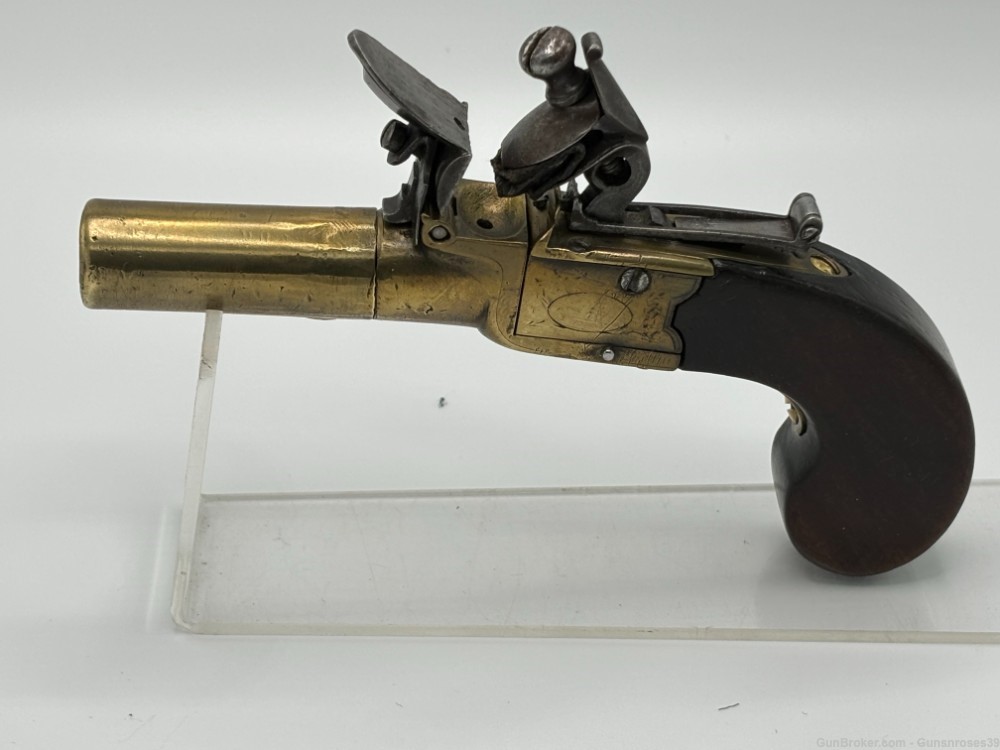 Rare Antique 1780’s English Brass frame Boxlock Flintlock pocket pistol-img-0