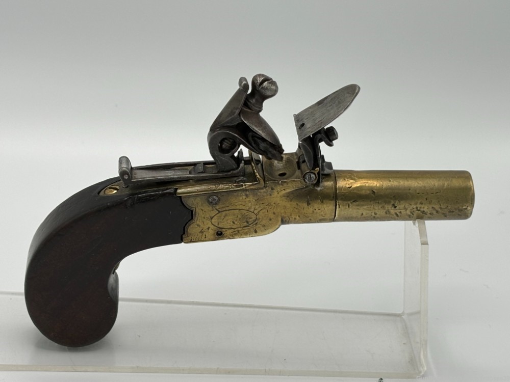 Rare Antique 1780’s English Brass frame Boxlock Flintlock pocket pistol-img-6
