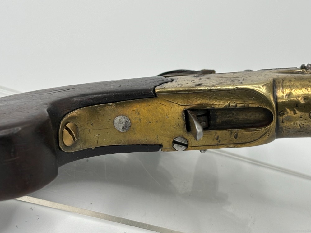Rare Antique 1780’s English Brass frame Boxlock Flintlock pocket pistol-img-13