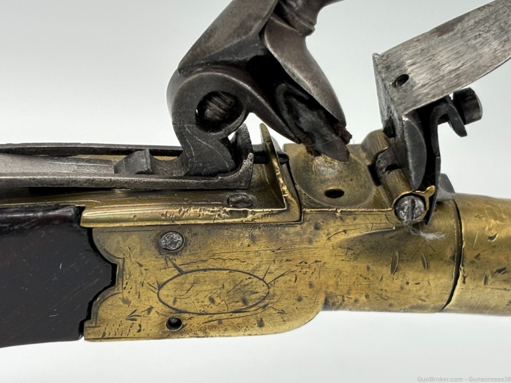 Rare Antique 1780’s English Brass frame Boxlock Flintlock pocket pistol-img-9
